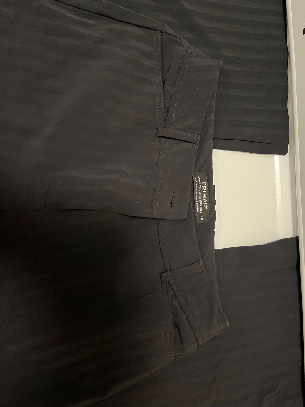 TRIBAL Black Striped Pull-On Dress Pants